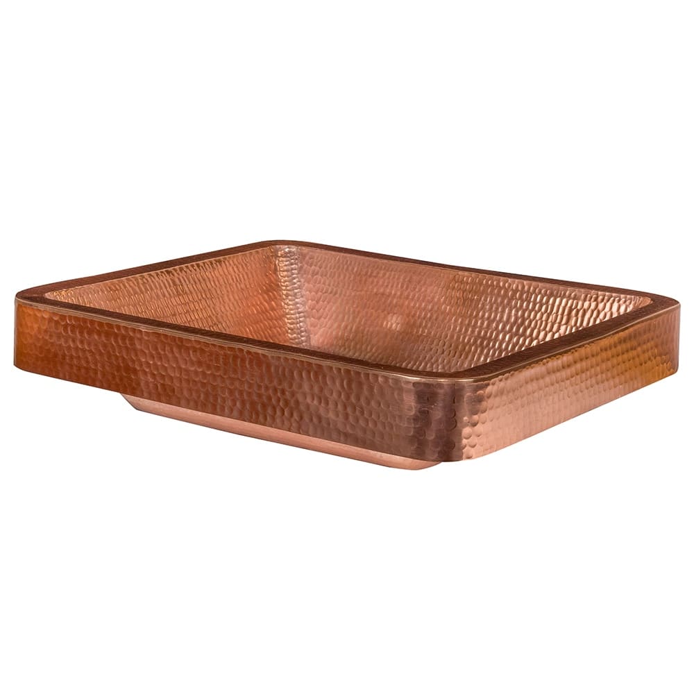 19" Rectangle Skirted Vessel Hammered Copper Sink in Polished Copper (VREC19SKPC)