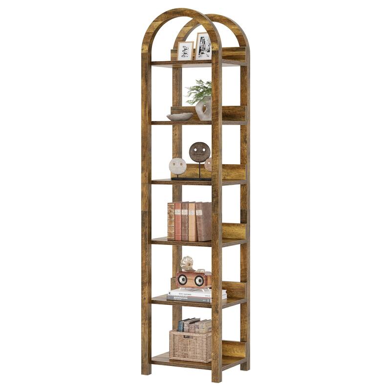 6-Tier Narrow Bookshelf, 71" Tall Arched Bookcase with Shelves
