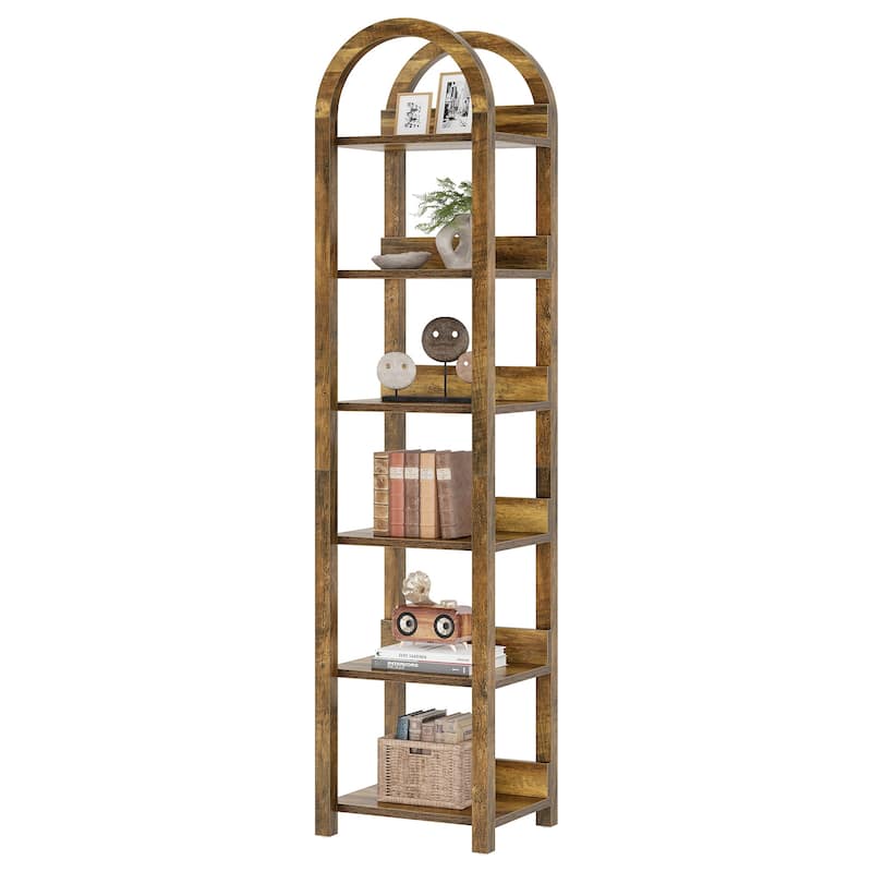 6-Tier Narrow Bookshelf, Skinny Display Shelf Wooden Open Storage Rack