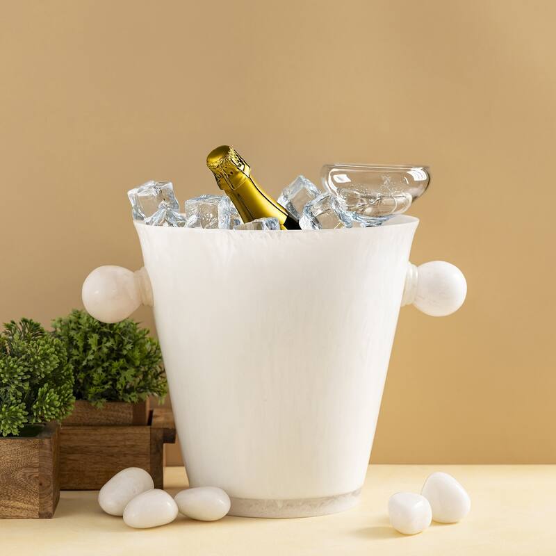 White Resin Ice Bucket w/Handles
