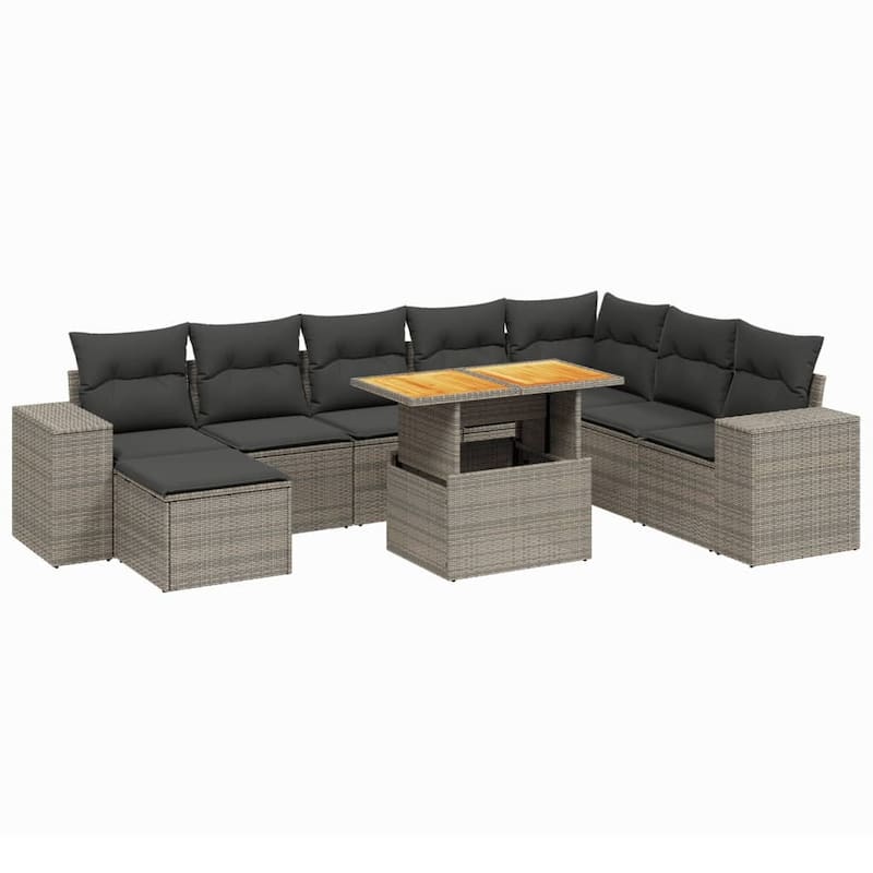 vidaXL Patio Sofa Set with Cushions Outdoor Furniture 9 Piece Poly Rattan - 21.7 x 24.4 x 27.2