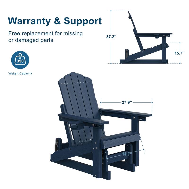 Glider Adirondack Patio Chair, 3-Position Adjust Smooth Motion Chair