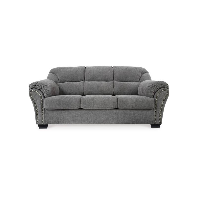 Lasy Sofa, Black Nailhead Trim and Dark Gray Polyester, Flared Arms