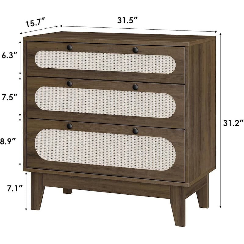 Modern Rattan 3 Drawer Dresser for Bedroom