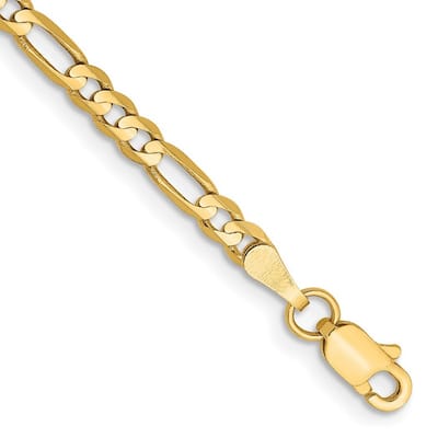 Curata 14k Yellow Gold 3mm Concave Open Figaro Chain Bracelet Options: 7" 8"