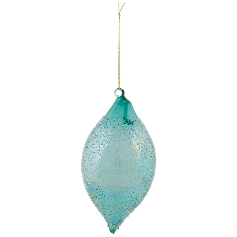 Textured Glass Finial Christmas Ornament - 7" - Transparent Blue