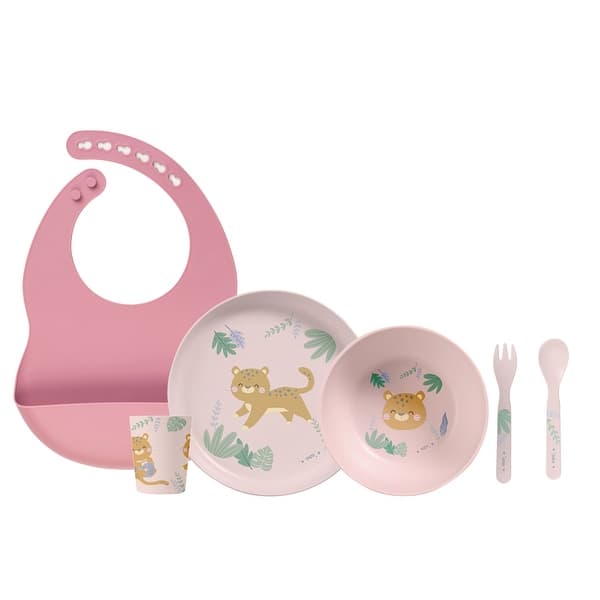 slide 2 of 6, Jungle Cheetah 6 Piece Set with Silicone Bib