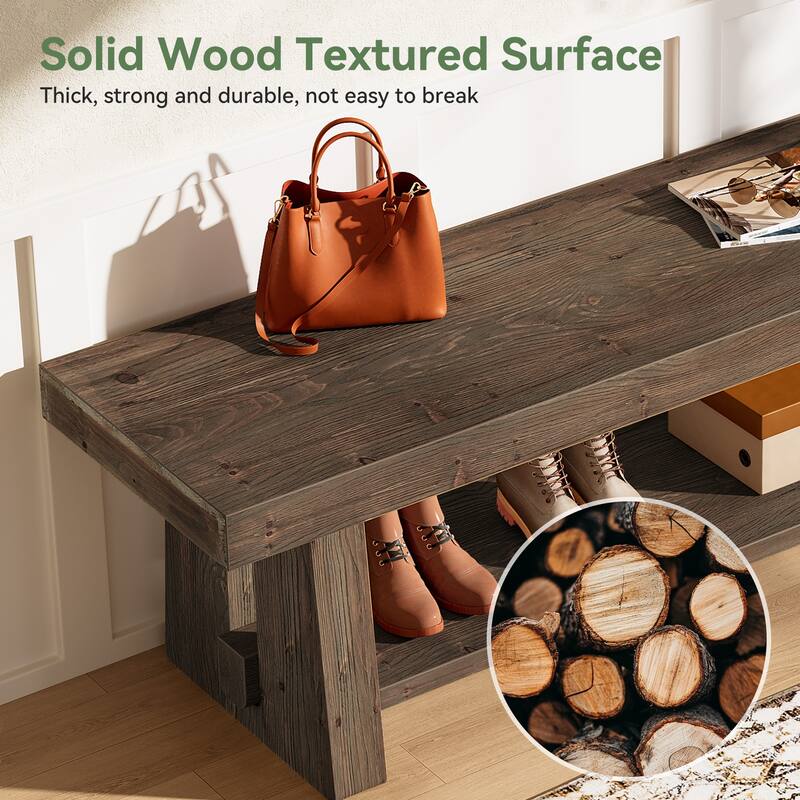 2-Tier Solid Wood Entryway Bench with Shelves, Dining Bed End Accent Seat for Dining Room Living Room Hallway Bedroom