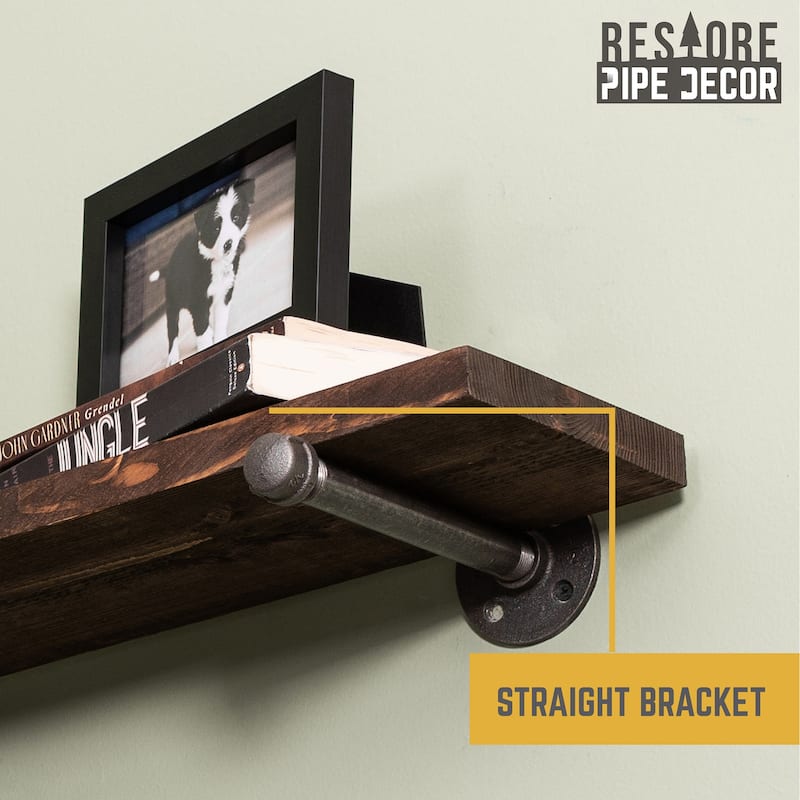 Restore Wood 24 in. Wall Shelf Straight Steel Pipe Brackets, Set of 2