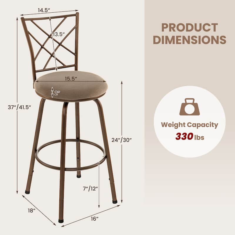 2 Pieces Swivel Pluch Fabrice Cushioned Bar Stool Set-Brown - 18" x 16" x 41.5" (L x W x H)