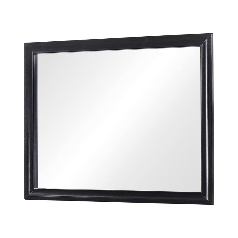47 Inch Wood Mirror, Landscape Frame, Classic, Black - Black