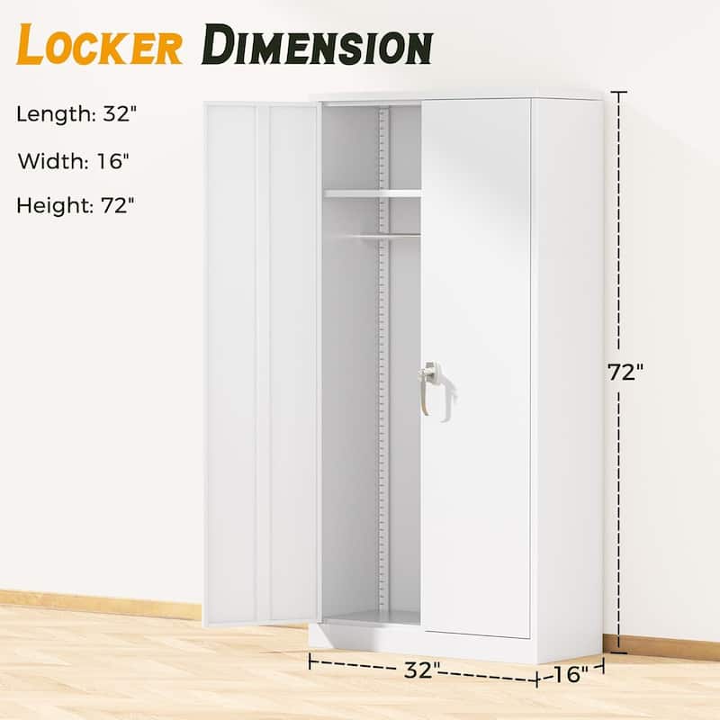 72'' Tall Metal Lockable Wardrobe Armoire Storage Cabinet Locker with Hanging Rod for Garage, Gym, Home Office