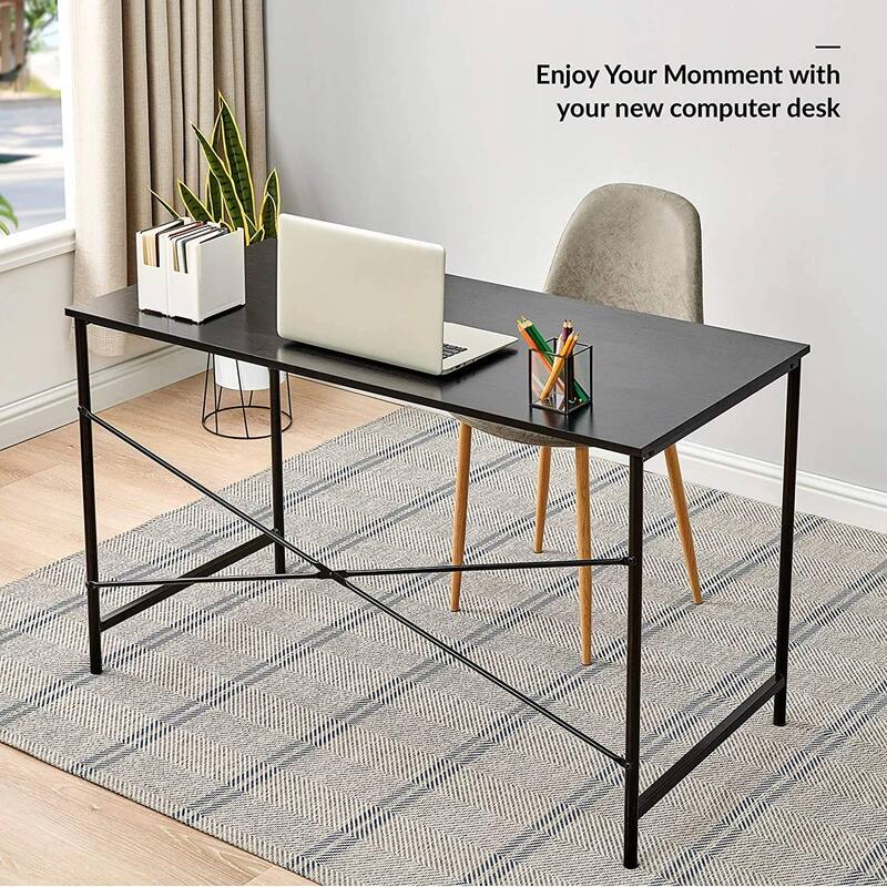 Homylin 47" Modern Computer Desk with Metal Frame, Oak or Black Wood
