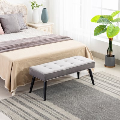 Kipp Velvet Upholstered Button Tufted Bench Ottoman