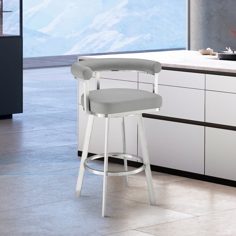 Magnolia Swivel Counter and Bar Stool - Brushed Stainless Steel & Light Grey - Bar Height