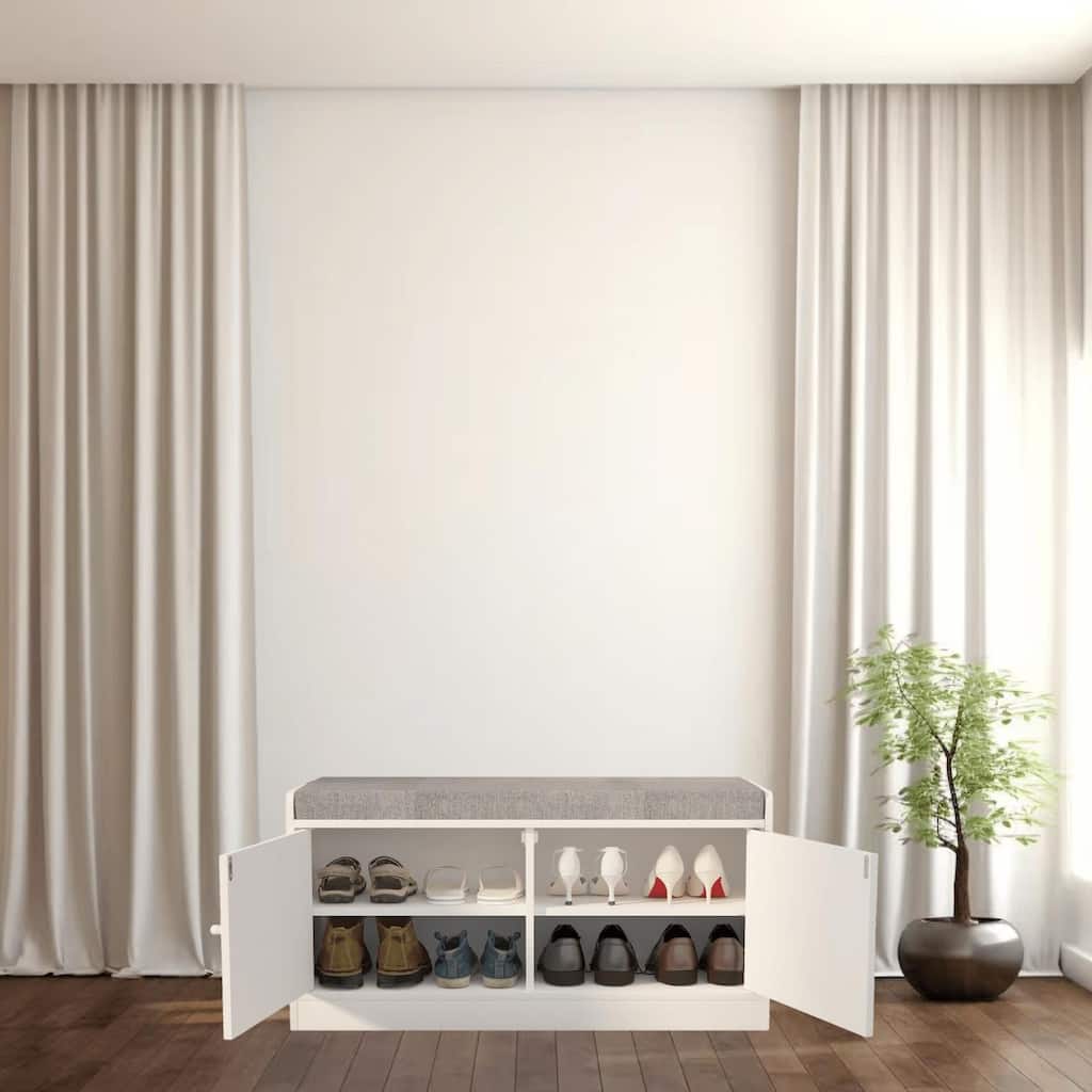 Shoe Bench with Cushion Seat, Adjustable Shelves, Ventilation for Organized Entryway, Hallway or Bedroom, Shoe Storage Rack