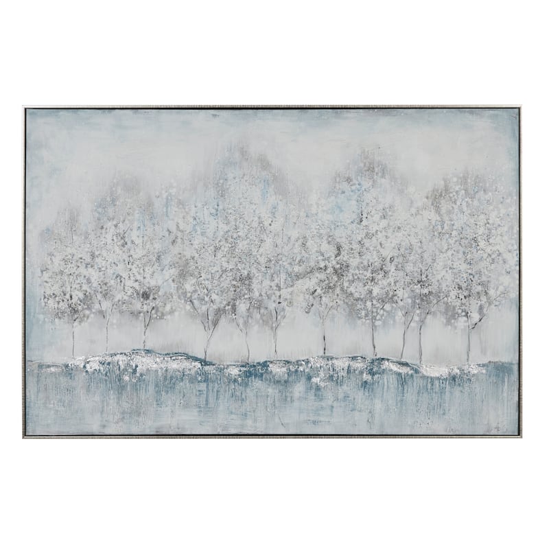 Canvas Tree Framed Wall Art with Silver Frame - Gray - Roche River Decor