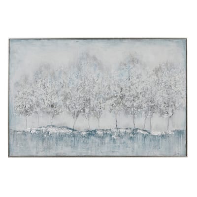 Canvas Tree Framed Wall Art with Silver Frame - Gray - Roche River Decor