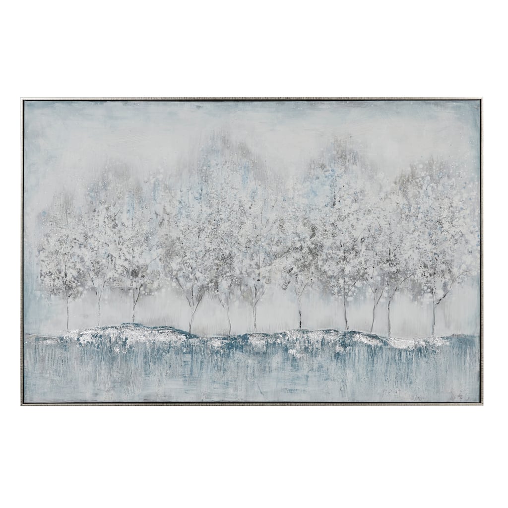 Canvas Tree Framed Wall Art with Silver Frame - Gray - Roche River Decor