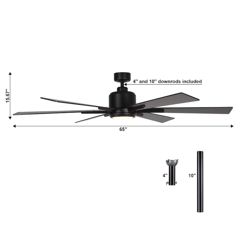65" Modern Wood 6-blade Black Large Ceiling Fan with Light and Remote