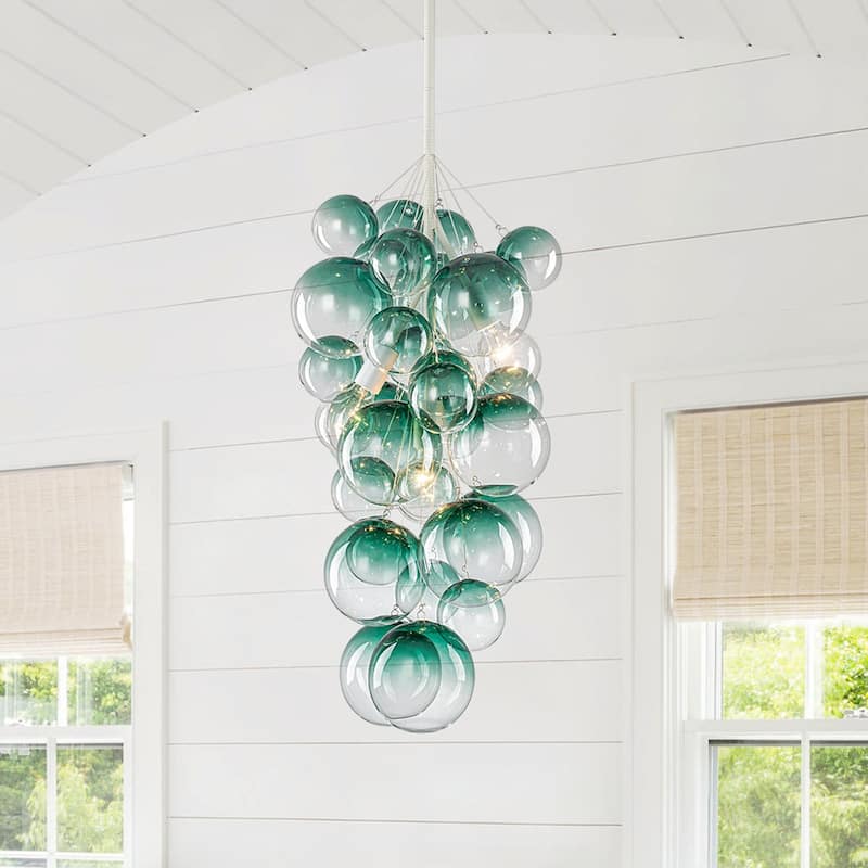 Creative 3-Light Cluster Clear Glass Bubble Chandelier For Dining Room - 15.7 in - White & Green