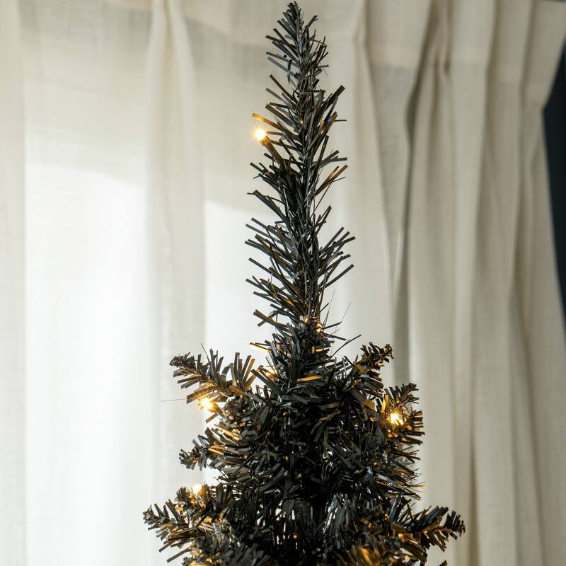 HOMCOM 7ft Tall Pre-Lit Slim Noble Fir Artificial Christmas Tree with Realistic Branches, 200 Warm White LED Lights, Green