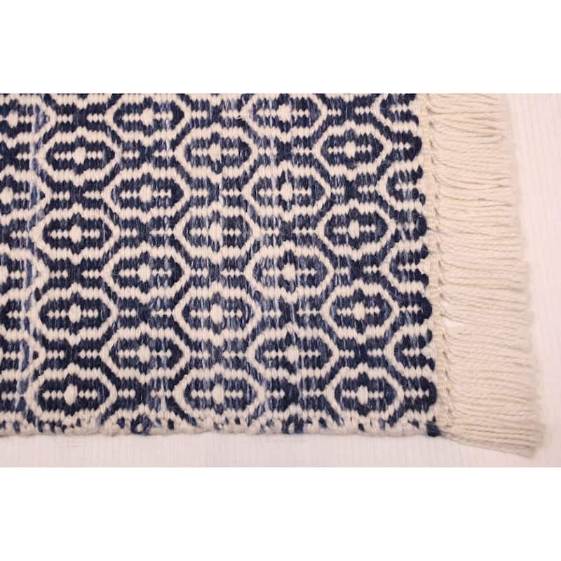 ECARPETGALLERY Flat-Weave Nevada Navy Wool Kilim - 5'1 x 7'4