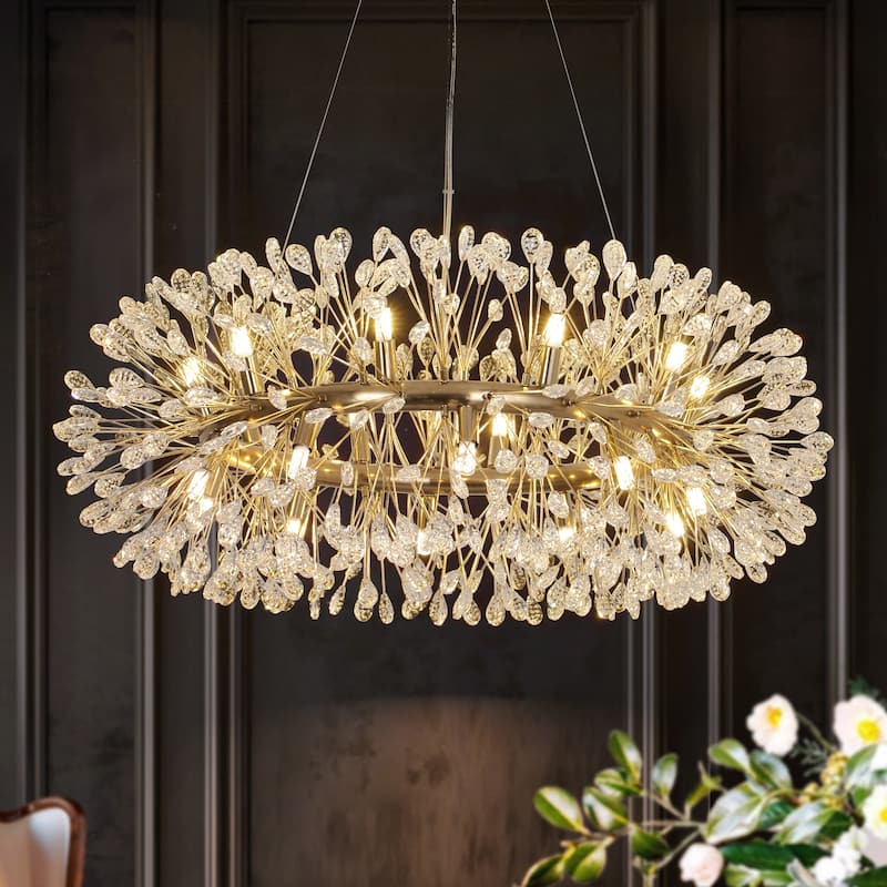 20-Light Modern Glam Wheel Round Starburst Firework Crystal Chandelier for Dining Room