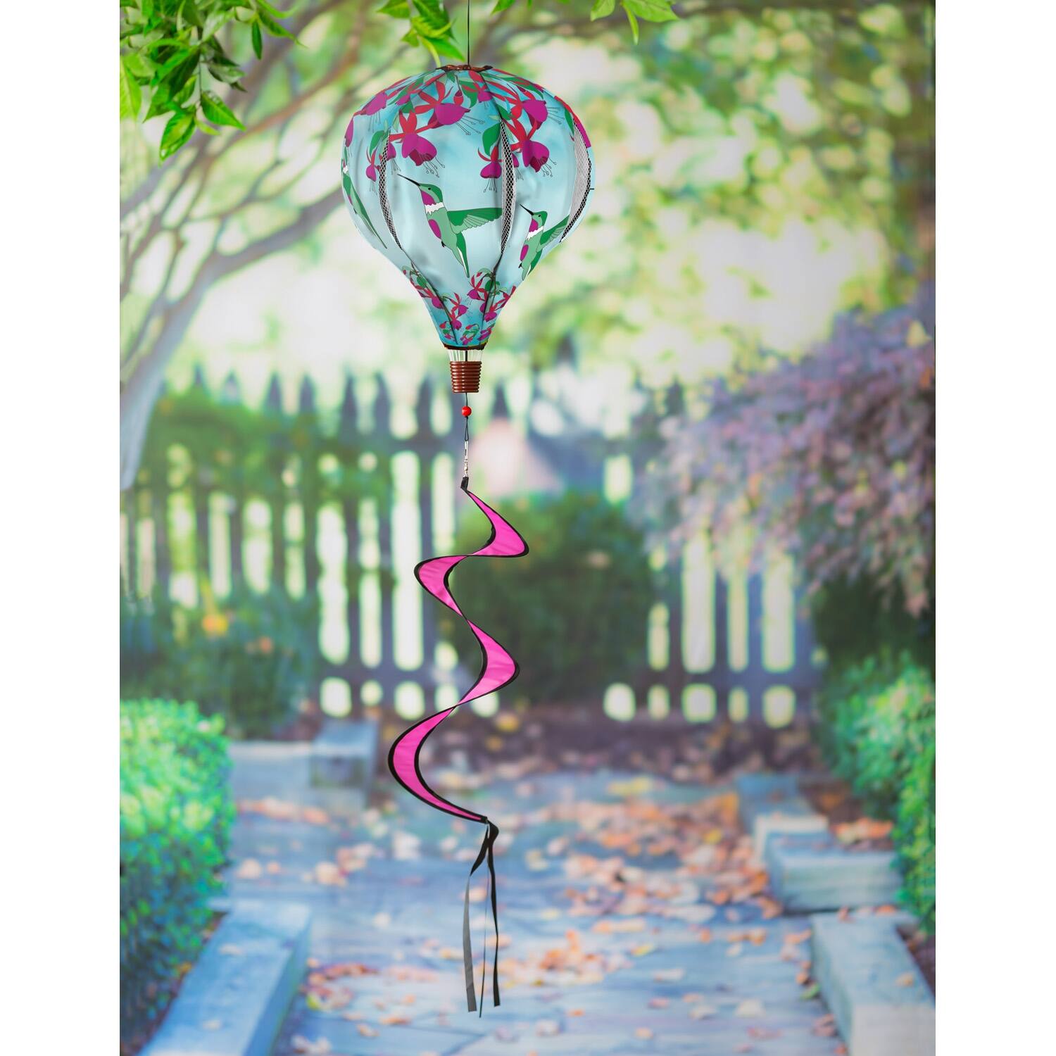 55 in. Hummingbird Feeding Animated Burlap Balloon Wind Spinner - On ...