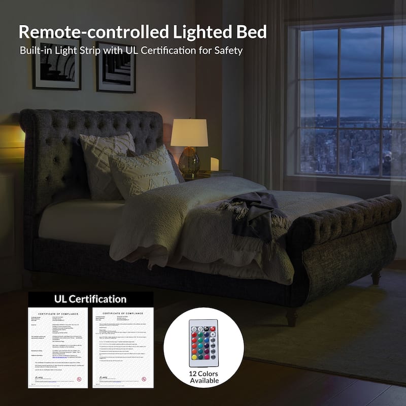 Fidelia Traditional Lighted Sleigh Platform Bed with UL Certificate by HULALA HOME