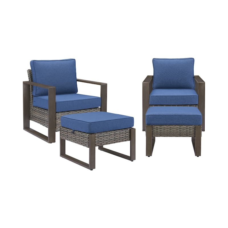 Pocassy 4 Pieces Outoor Patio Club Chair Ottoman Set