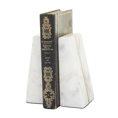 Marble Geometric Block 6 lbs Decorative Bookends with Gold Inlay - Set of 2 White or Black - CosmoLiving by Cosmopolitan