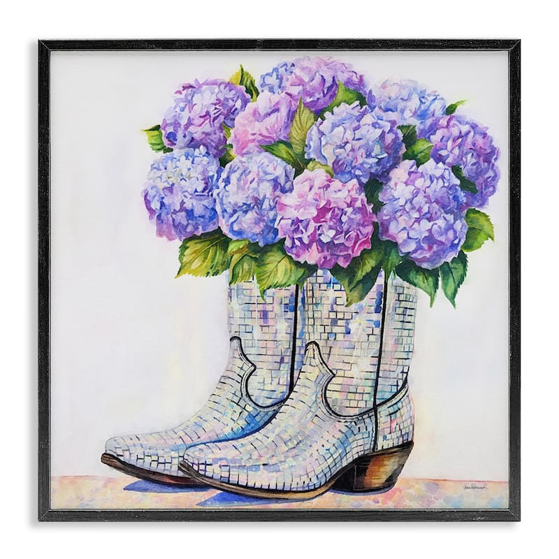 Stupell Hydrangea Filled Cowgirl Boots Framed Giclee Art Design By Amanda Greenwood - 17 x 17 - Black
