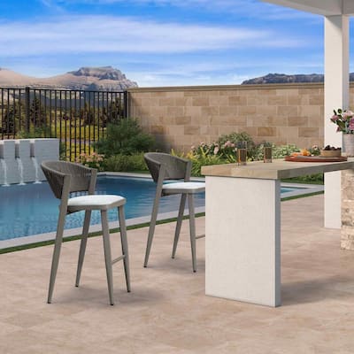 PURPLE LEAF Bar Stool Set of 2 Outdoor Rattan Bar Chair with Back Metal Bar Height Stool Wicker Barstool Dark Grey - N/A