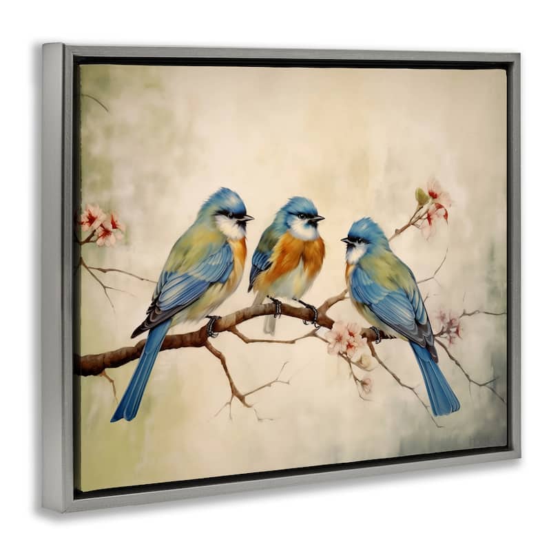 Stupell Bird Trio on Branch Framed Floater Canvas Wall Art Design By Arlington Prints