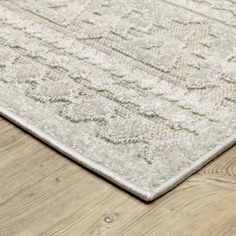 Style Haven Thassos Tone-on-Tone Tribal Ivory Mixed Pile Area Rug