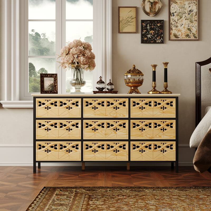 Exquisite Carved and Hollowed Nine Drawer Cabinet Elegance Meets Function Dresser Chest