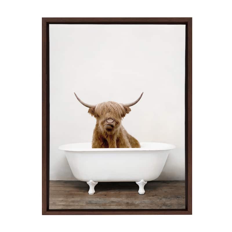 Kate and Laurel Sylvie Highland Cow Tub Framed Canvas by Amy Peterson