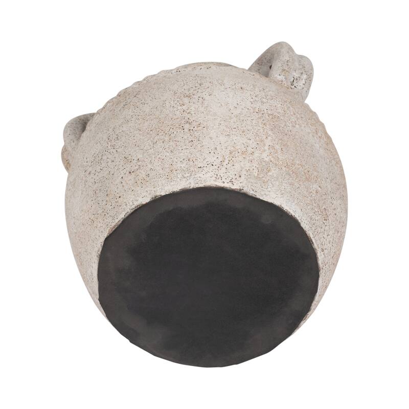 Pottery Terracotta Vase with Rustic Textured and Triple Handles Design