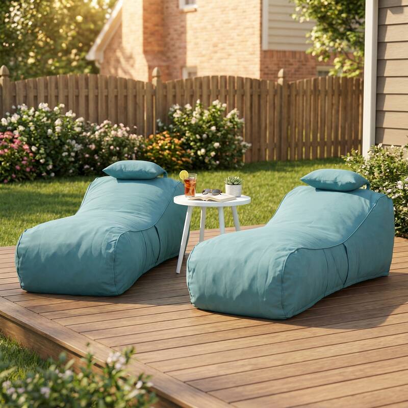 Christopher Knight Home- Fiano Fabric Outdoor Bean Bag Lounge Chair - Teal_Set of 2