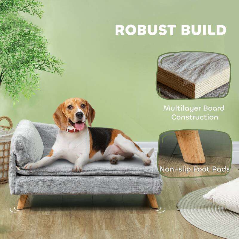 PawHut Dog & Cat Couch with Foam Cushion, Soft Pillow for M Dogs, Light Gray