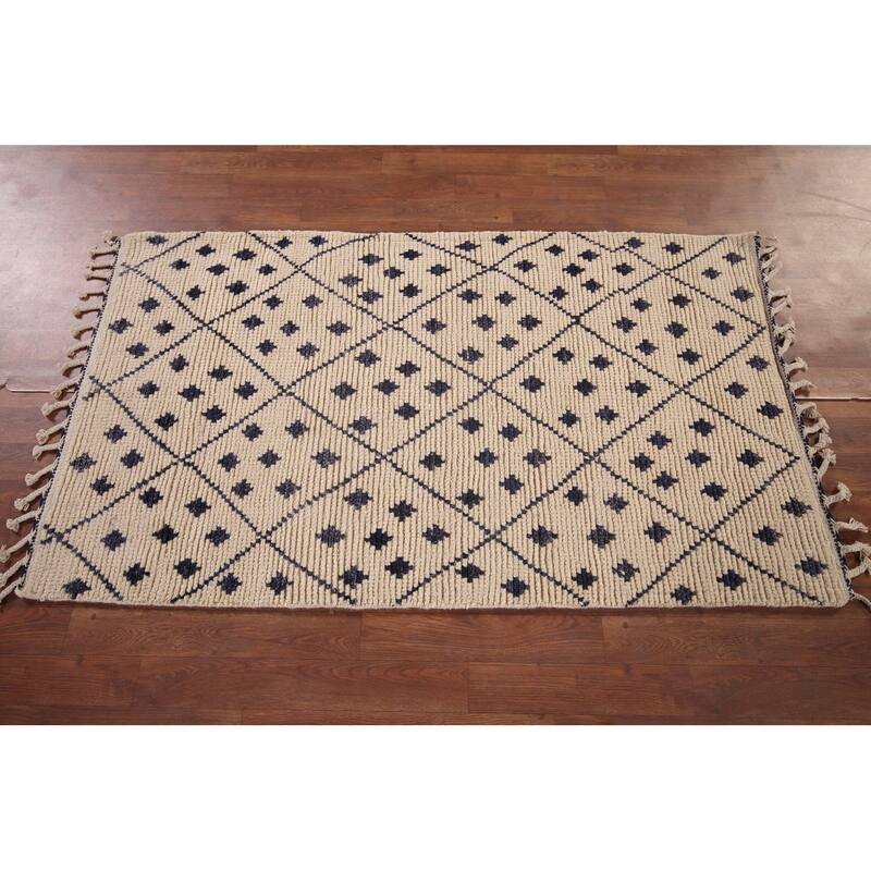 Trellis Ivory Moroccan Oriental Accent Rug Handmade Wool Carpet - 3'0"x 5'2"