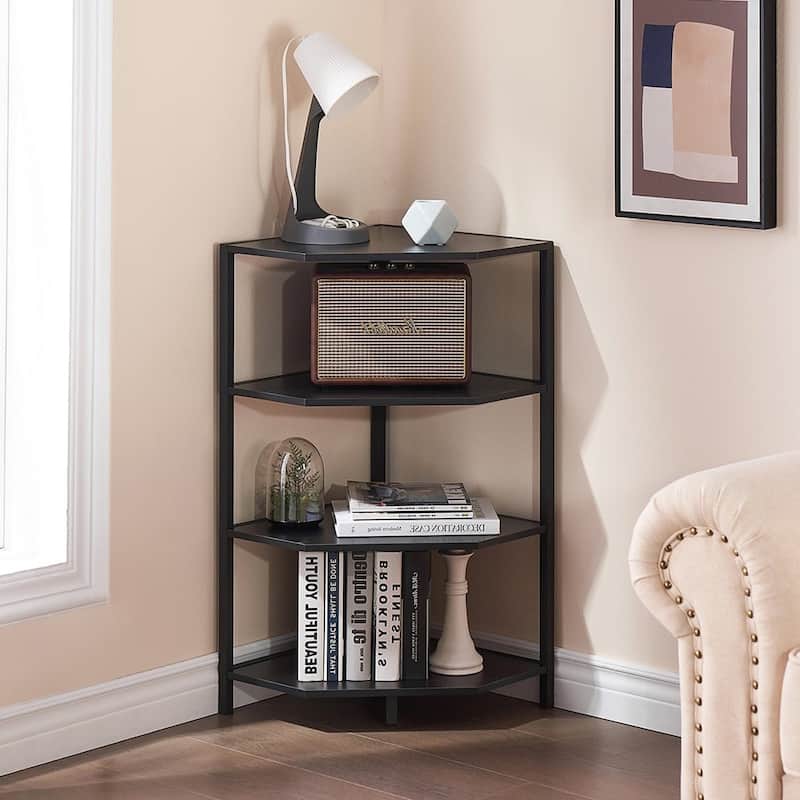 VECELO 4-Tier Polygonal Corner Shelf for Small Spaces - Black
