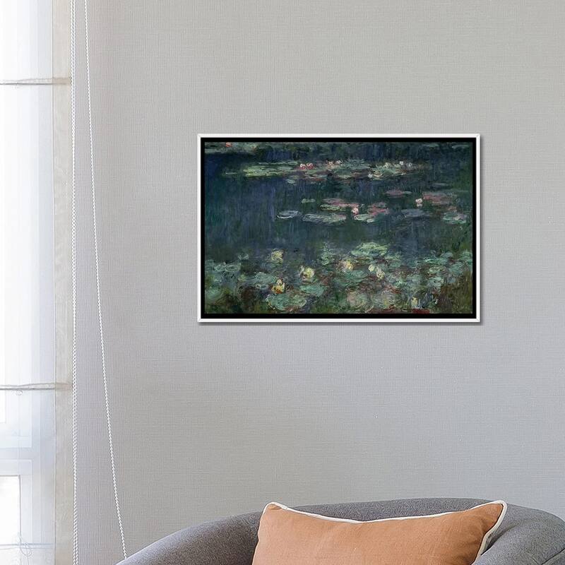 iCanvas "Waterlilies- Green Reflections, 1914-18 " by Claude Monet Framed Canvas Print
