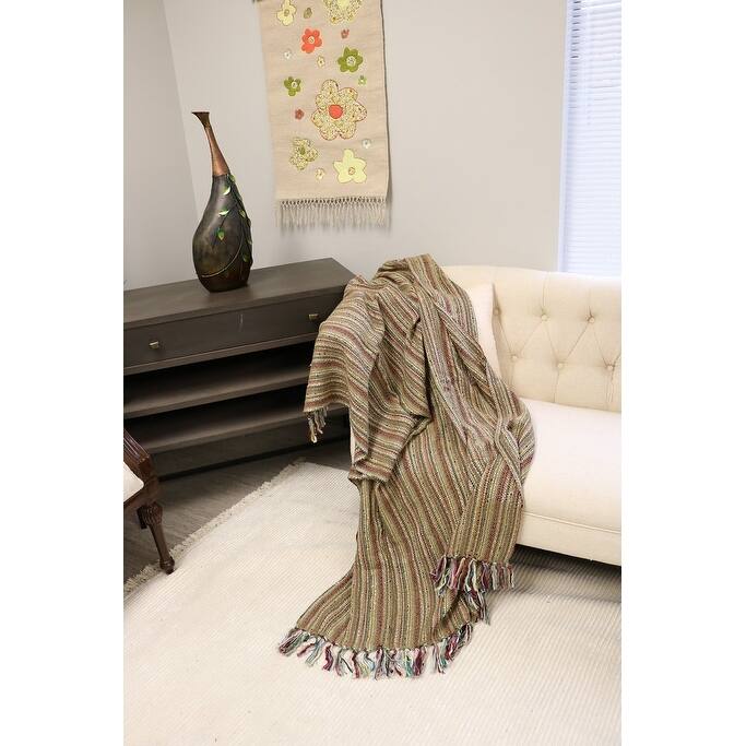 Home&Manor Handcrafted Wool & Cotton Throw Blanket Garden Weave