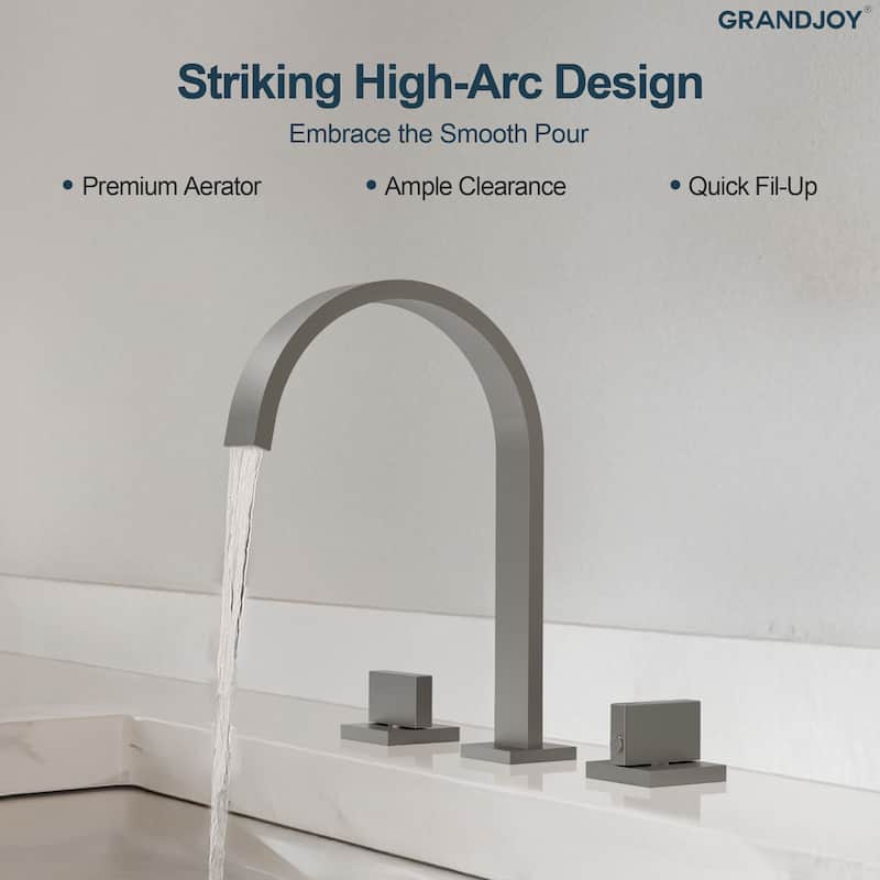 GRANDJOY High Arc Double Handle Bathroom Sink Faucet with Drain