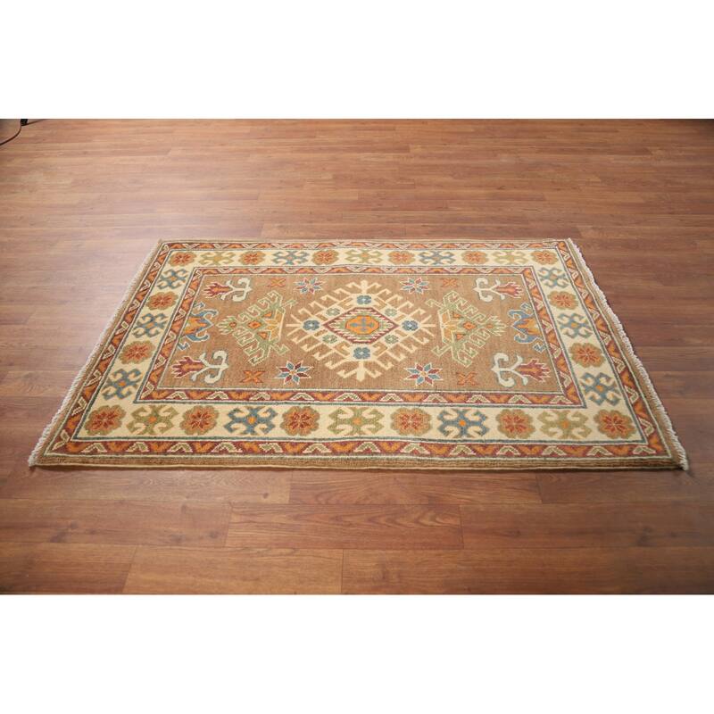 Light Brown Kazak Foyer Rug Hand-Knotted Wool Carpet - 2'8"x 4'1"