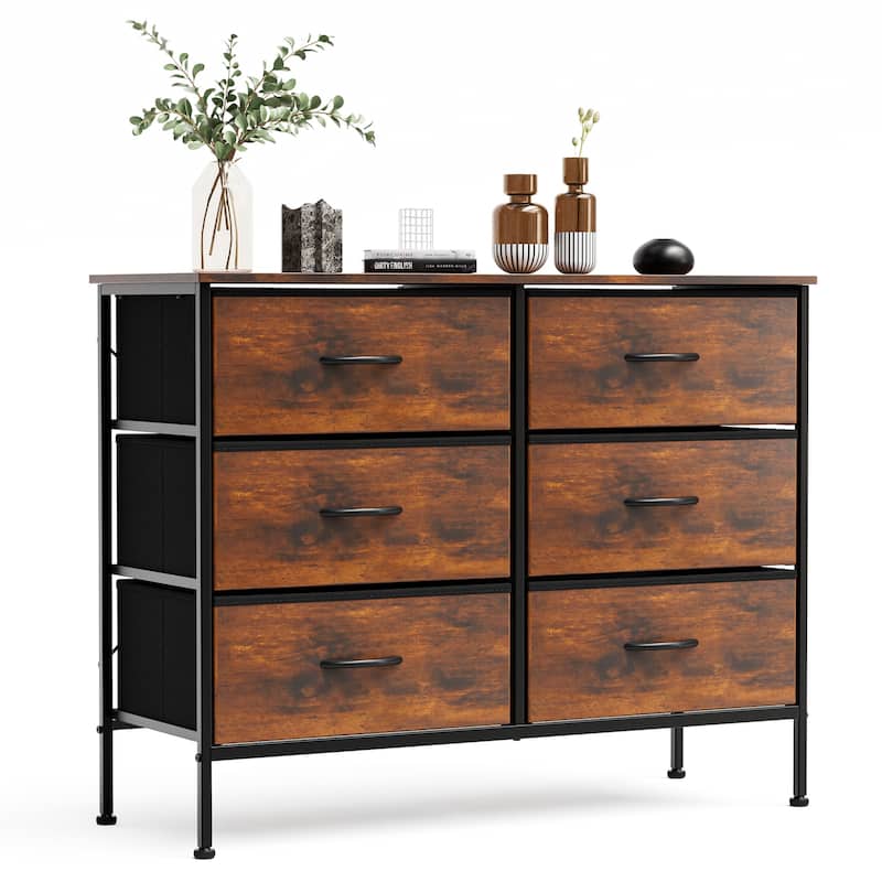 Tall Dresser Storage Tower with 6 Fabric Drawers, Grey, Black, Rustic Brown,White - Brown