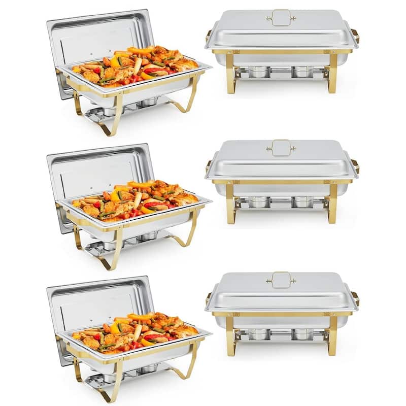 8 Qt Buffet Chafing Dishes and Warmers Sets for Parties Wedding, Silver Gold - 6 Pcs