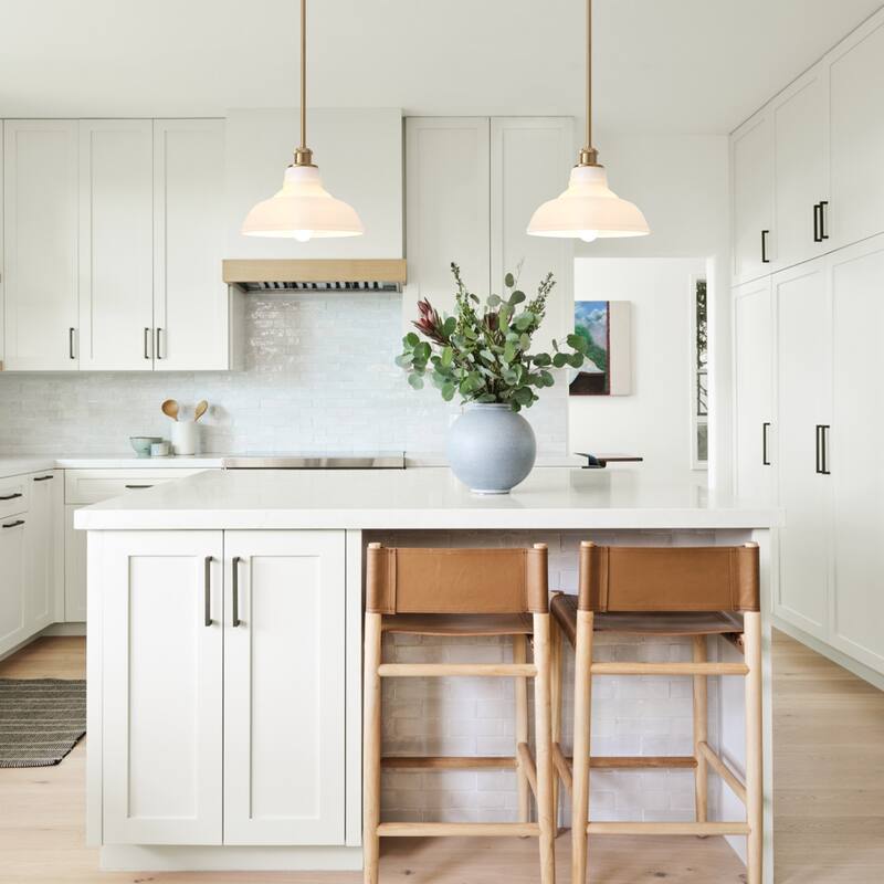 1-Light Adjustable Dome Shaded Pendant Light with Cream Glass Shade, Semi Flush Mount Chandelier for Dining Room Living Room